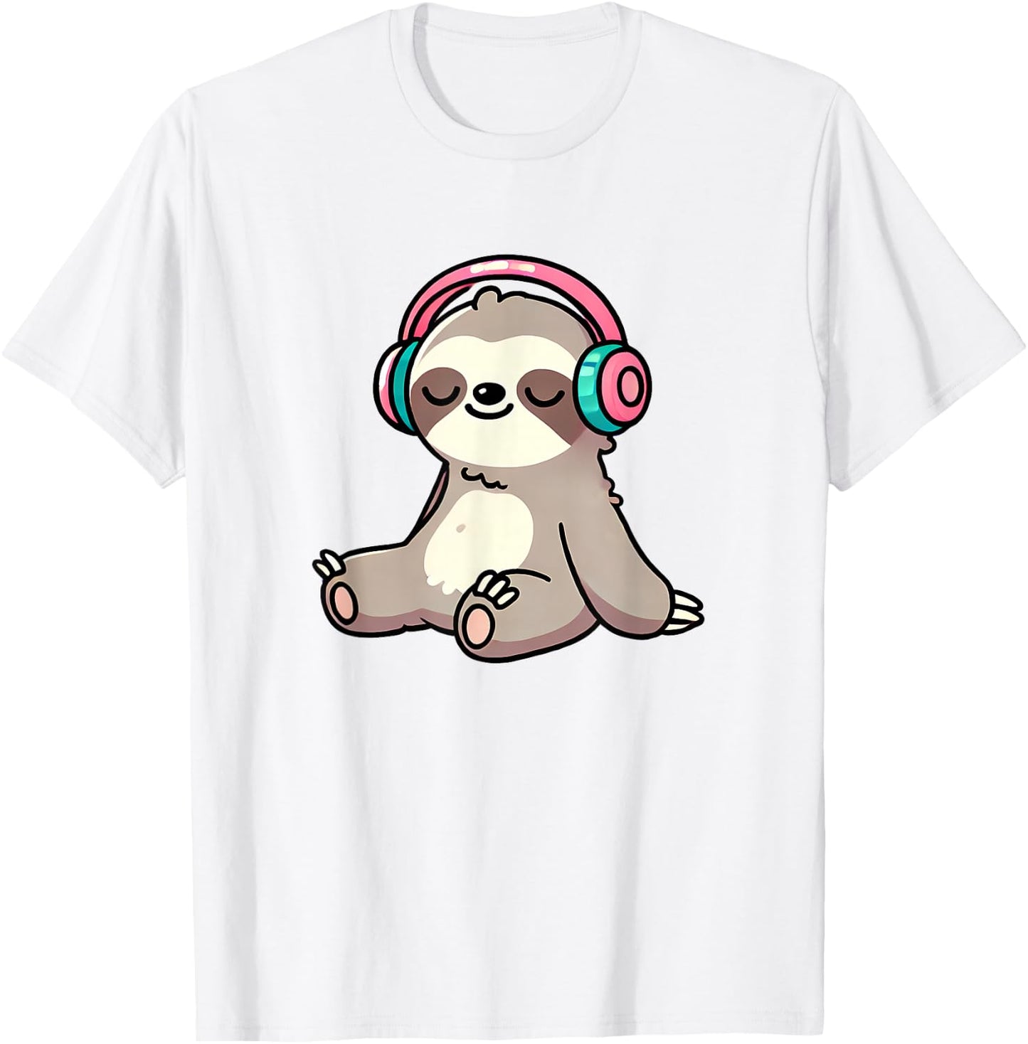 Sloth Listening To Music Cute Sloth And Music Lover Animal T-Shirt - T-Shirt | White
