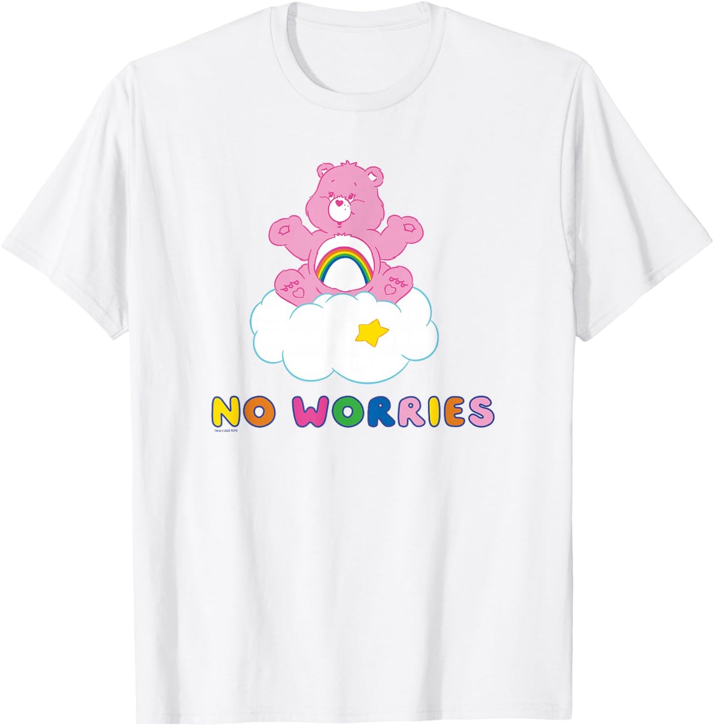 Care Bears Cheer Bear No Worries In the Clouds Rainbow Logo , grey, S T-Shirt - T-Shirt | White