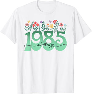 Floral Girl 1985 Birthday 40 Years Woman T-Shirt - T-Shirt | White