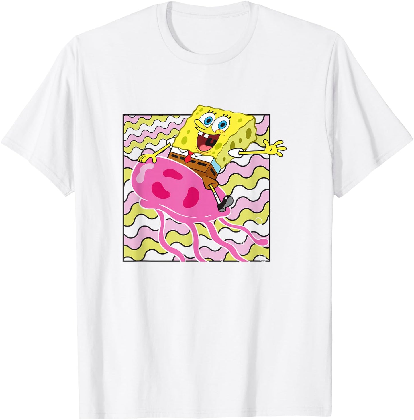 SpongeBob SquarePants Riding A Jellyfish Colorful Shot T-Shirt - T-Shirt | White