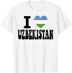 I Love Uzbekistan Heart Flag Retro Travel Souvenir T-Shirt - T-Shirt | White