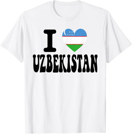 I Love Uzbekistan Heart Flag Retro Travel Souvenir T-Shirt - T-Shirt | White