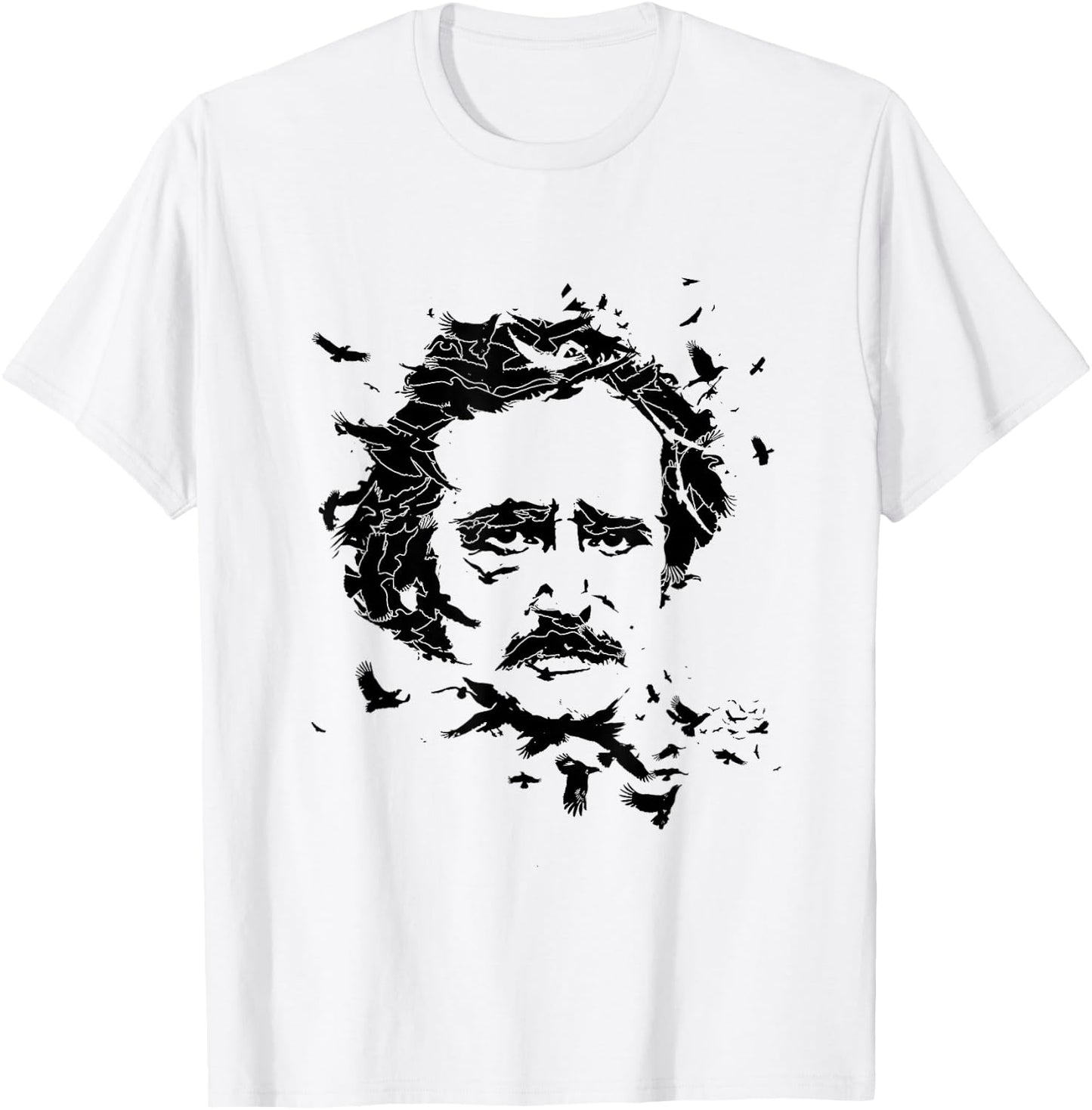Edgar Allan Poe Raven Face Art Poem Tribute T-Shirt - T-Shirt | White