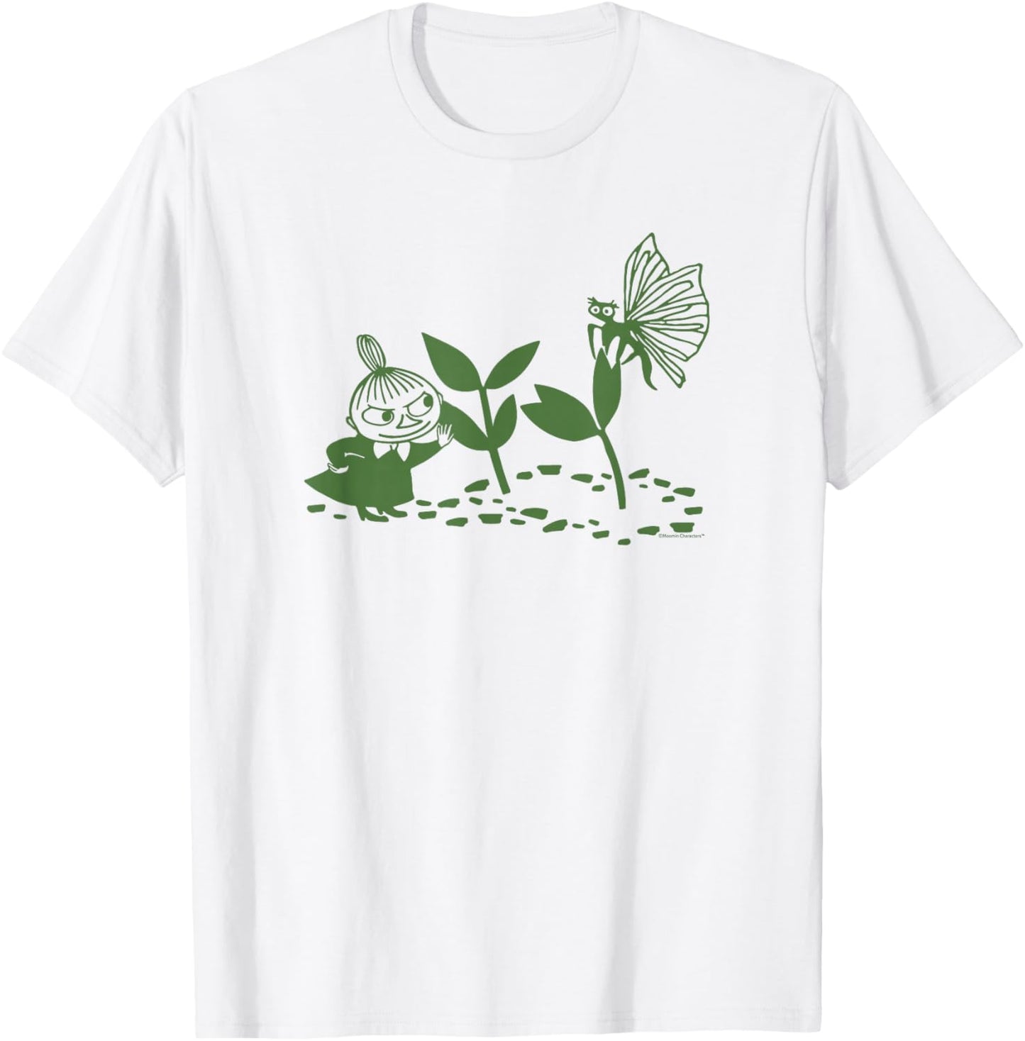 Moomin Little My Nature Scene Green Print , White T-Shirt - T-Shirt | White