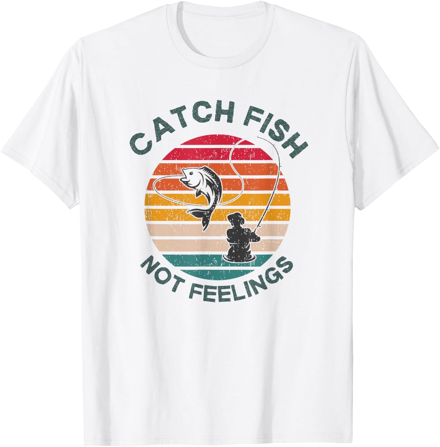 Catch Fish Not Feelings Funny Fishing Trip Saying Retro T-Shirt - T-Shirt | White