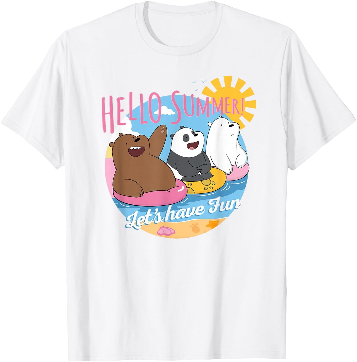 We Bare Bears Hello Summer! Grizz Panda Ice Bear T-Shirt - T-Shirt | White