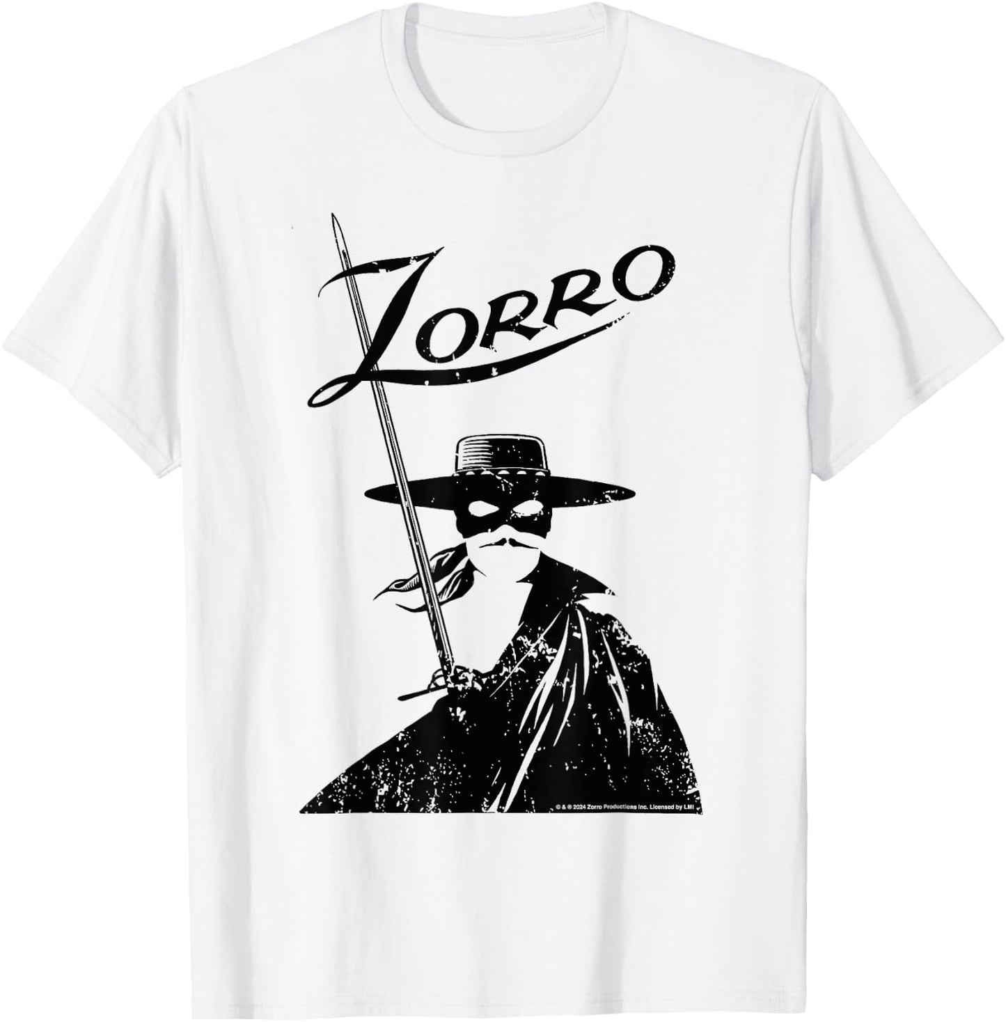 Zorro Sword Mask and Cape Silhouette , white, S T-Shirt - T-Shirt | White