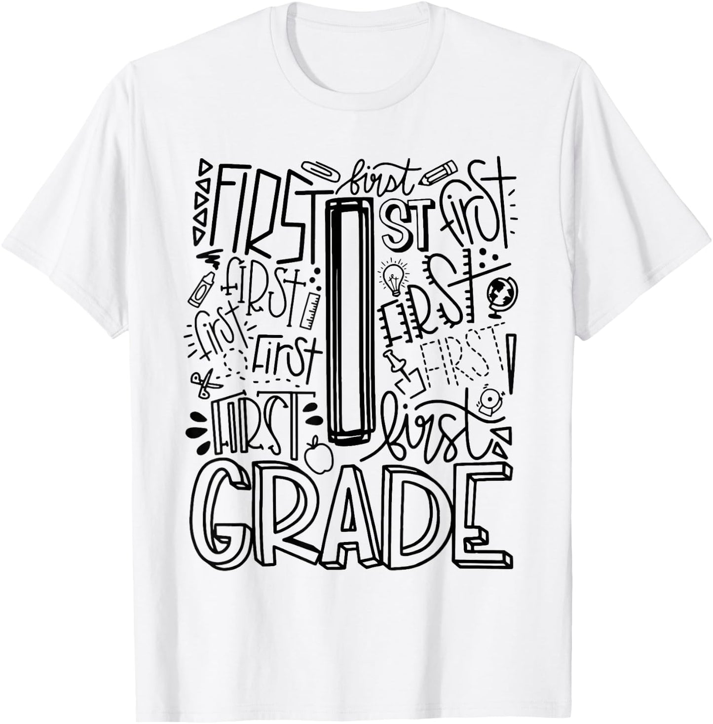 Back To School First Day of School Typography First Grade T-Shirt - T-Shirt | White