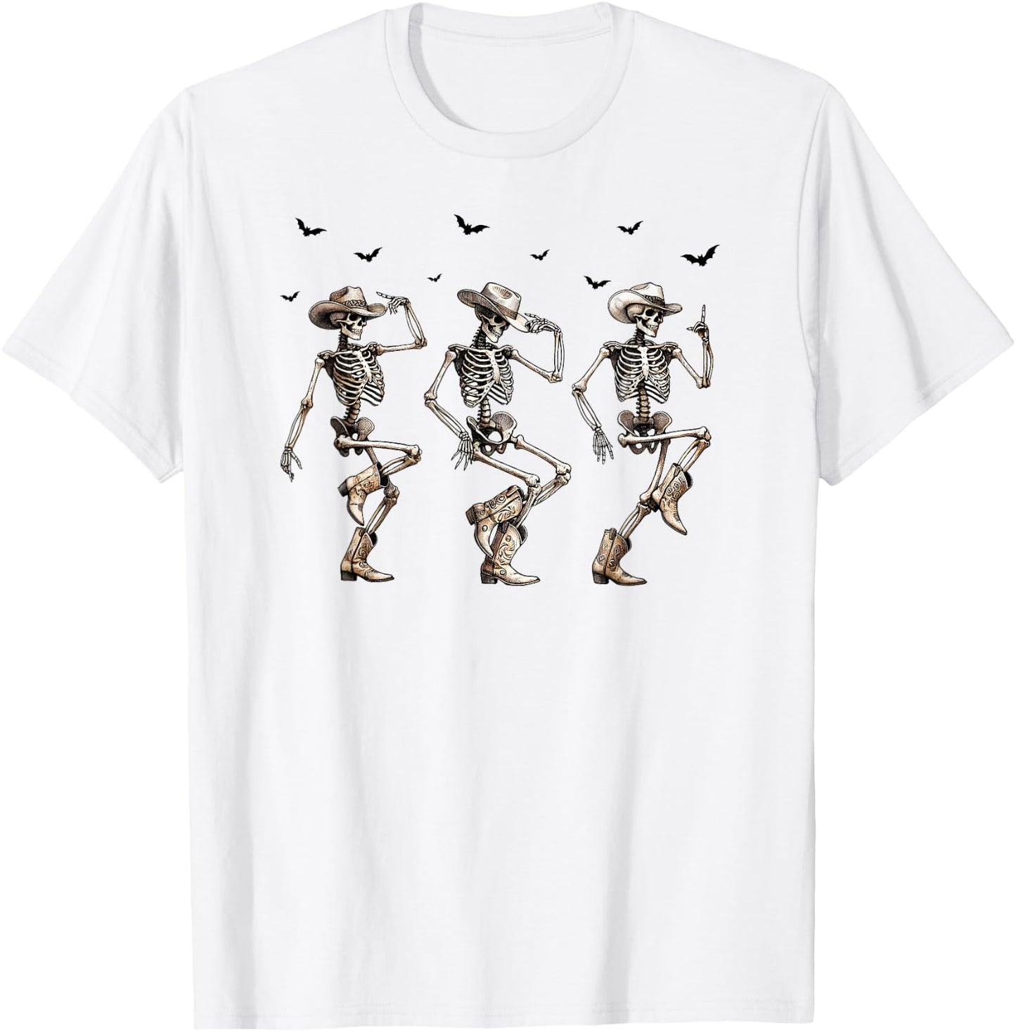 Cowboy Core, Dancing Skeletons, Country Cowgirl, Halloween T-Shirt - T-Shirt | White