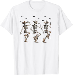 Cowboy Core, Dancing Skeletons, Country Cowgirl, Halloween T-Shirt - T-Shirt | White