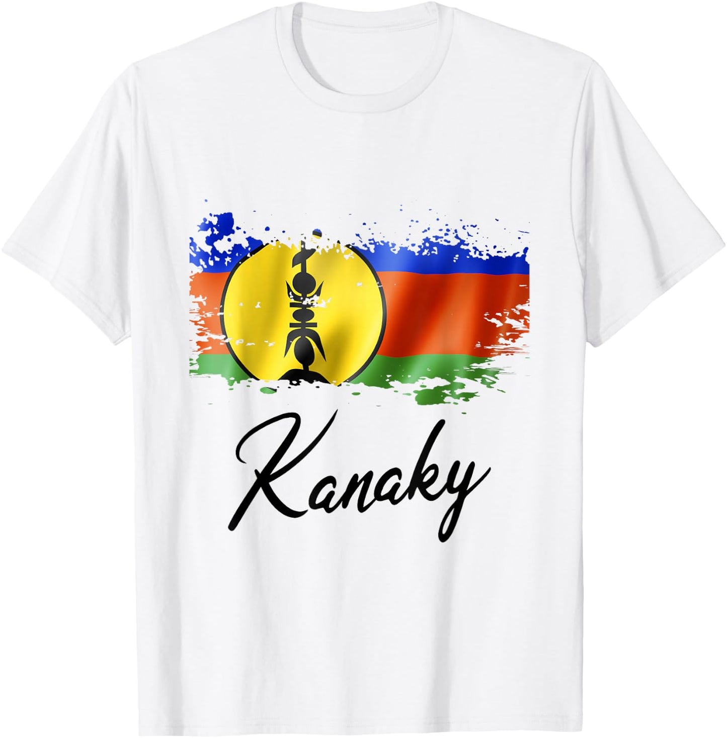 Flag Kanak New Caledonia Grunge Man Woman Child , Blue, S T-Shirt - T-Shirt | White