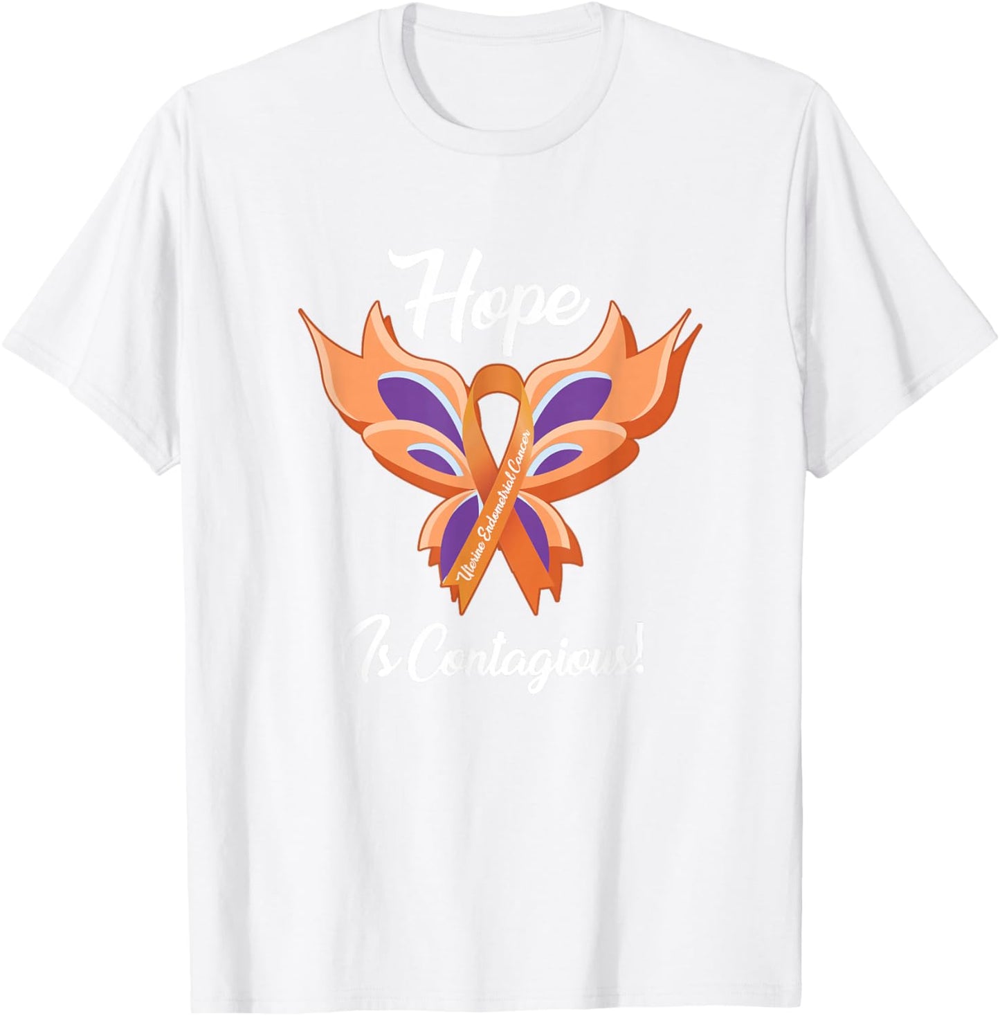 Uterine Endometrial Cancer Awareness Hope Butterfly T Shirt T-Shirt - T-Shirt | White