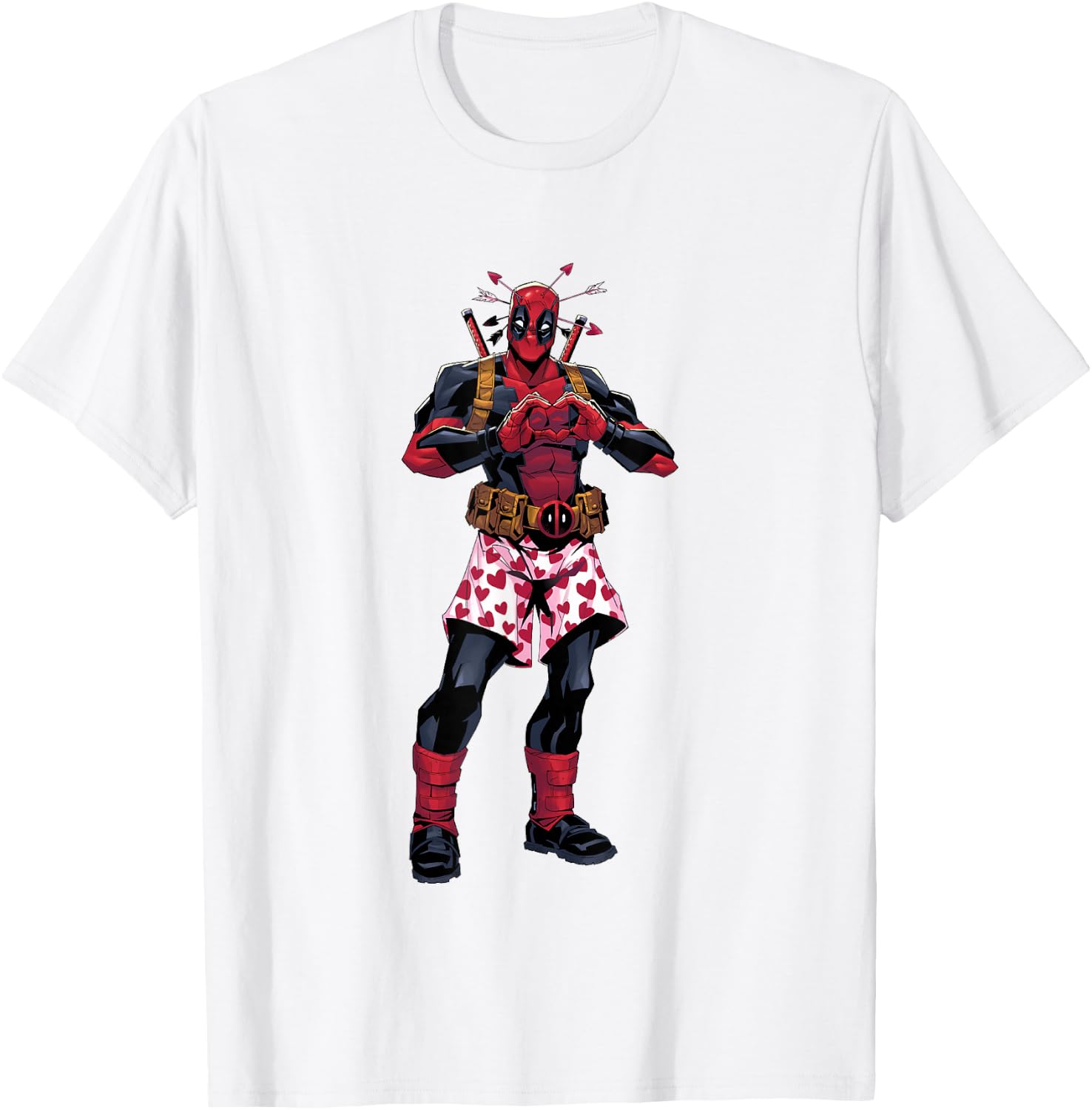 Marvel Deadpool Valentine's Day Love Heart Hand Portrait T-Shirt - T-Shirt | White