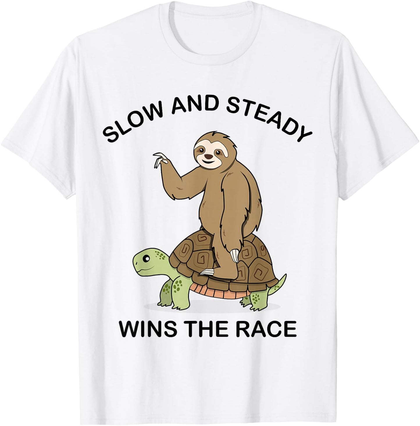 Sloth riding Turtle - slow and steady wins the race T-Shirt - T-Shirt | White