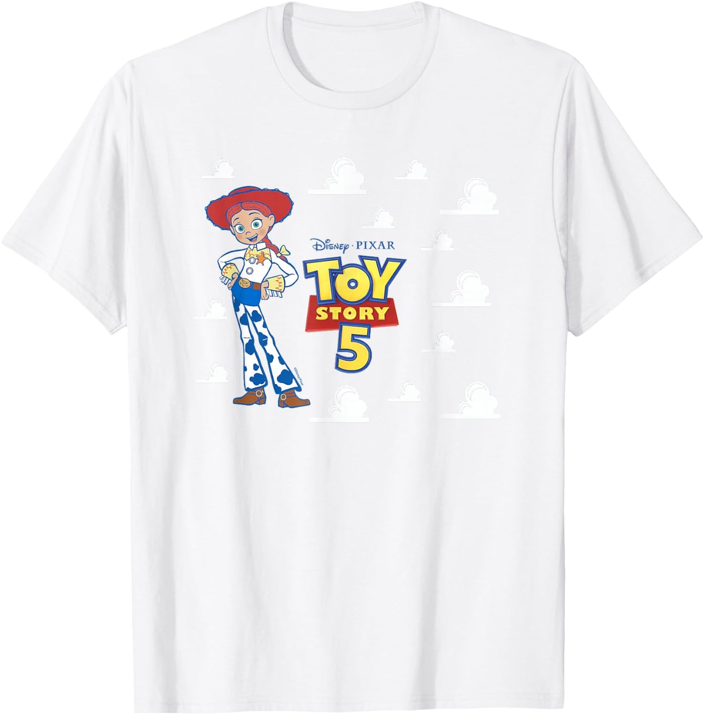 Disney Pixar Toy Story 5 Jessie and Logo Poster with Clouds T-Shirt - T-Shirt | White