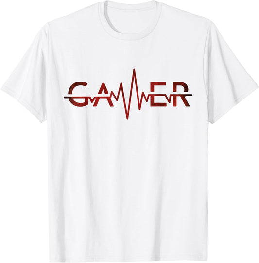 Video Games Players Gamer Heartbeat T-Shirt - T-Shirt | White