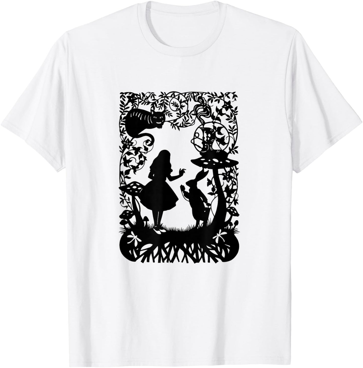 Alice im Wunderland mit Katze und Hase T-Shirt - T-Shirt | White
