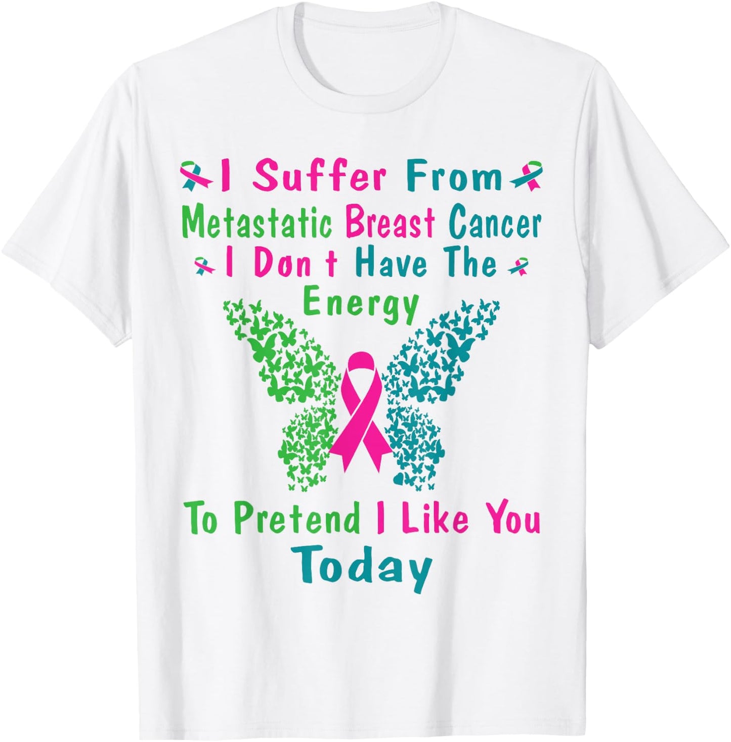 Metastatic Breast Cancer Awareness Ribbon Warrior Butterfly T-Shirt - T-Shirt | White