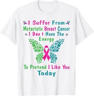 Metastatic Breast Cancer Awareness Ribbon Warrior Butterfly T-Shirt - T-Shirt | White