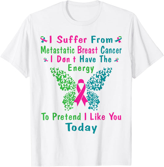 Metastatic Breast Cancer Awareness Ribbon Warrior Butterfly T-Shirt - T-Shirt | White