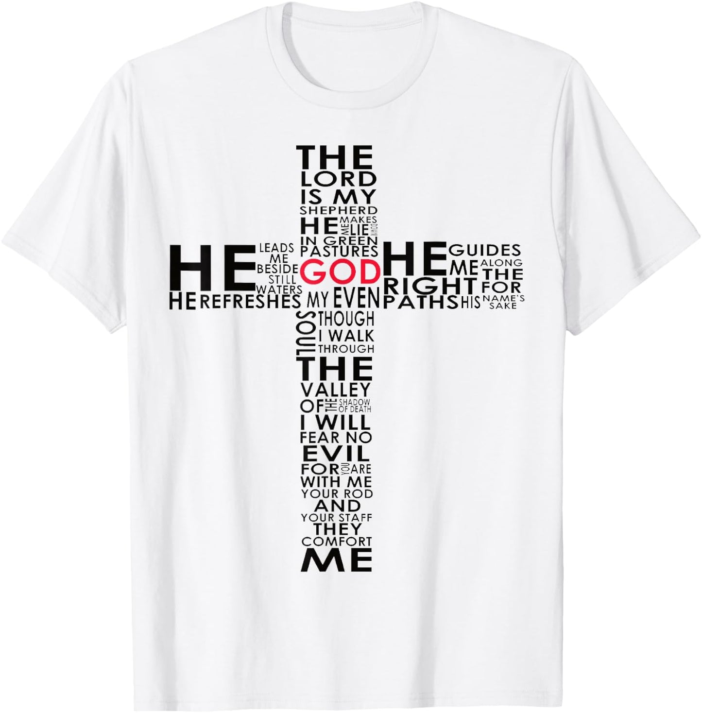 Psalm 23 Bible Verse in a Cross Design Christian T-Shirt - T-Shirt | White