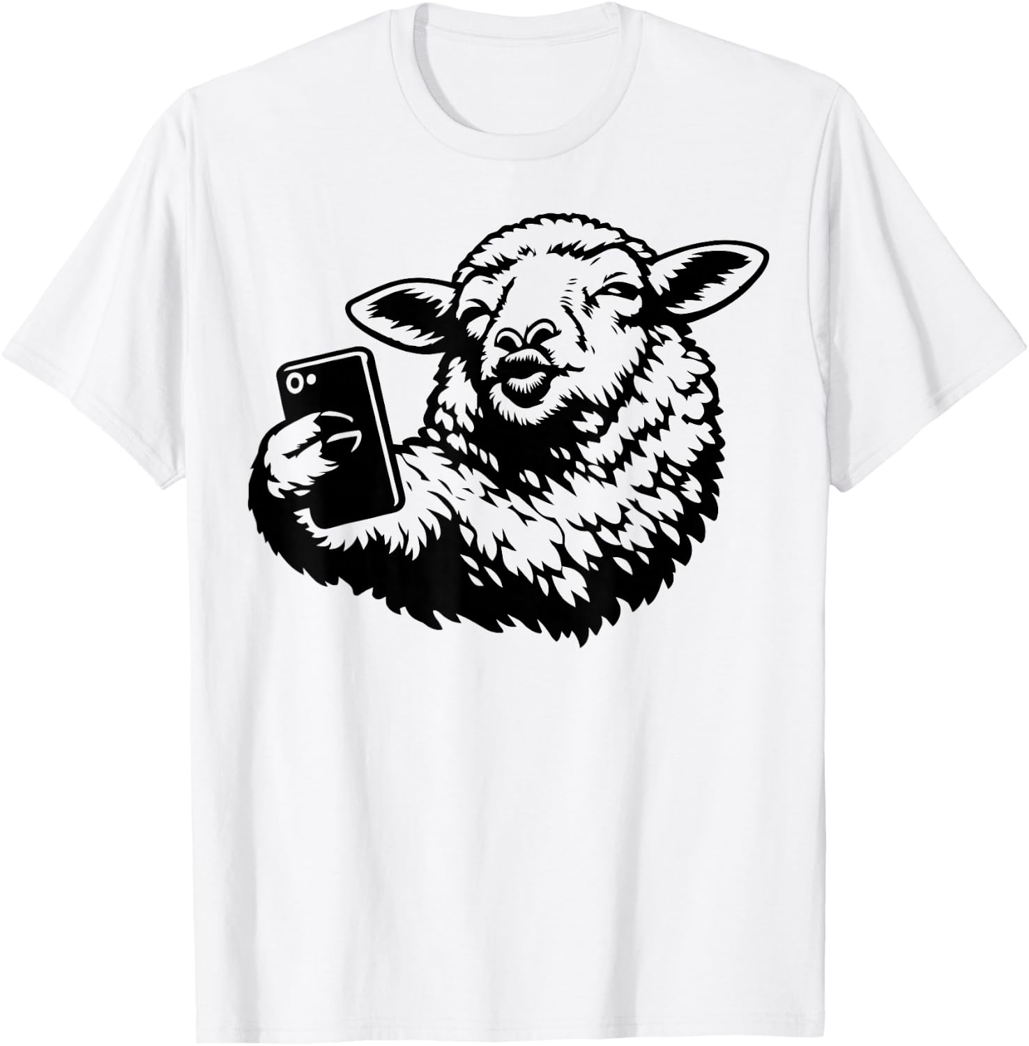 Funny Sheep Selfie Social Media Influencer Satire Graphic T-Shirt - T-Shirt | White