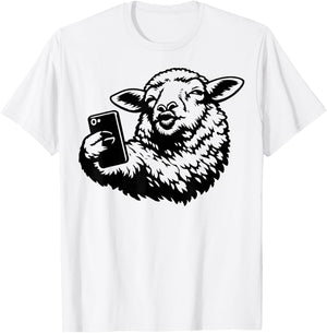 Funny Sheep Selfie Social Media Influencer Satire Graphic T-Shirt - T-Shirt | White
