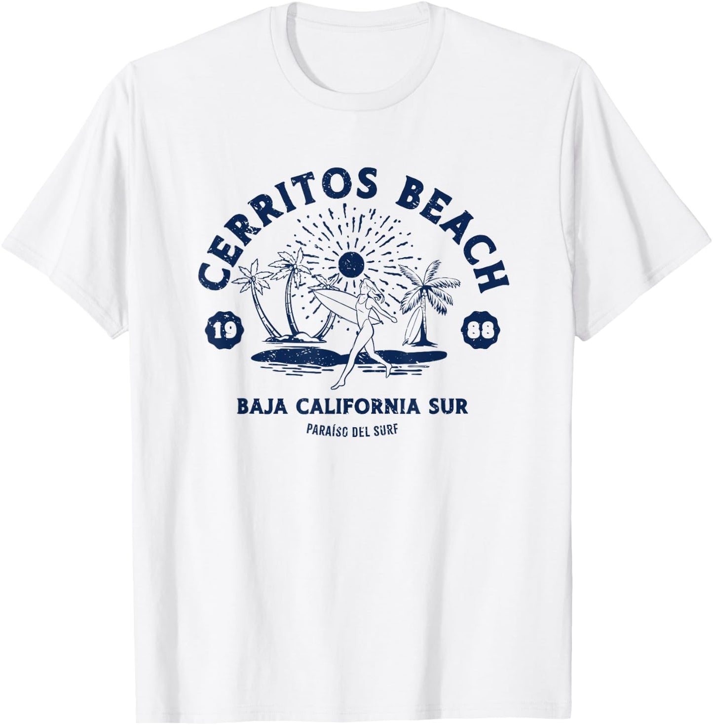 Retro Surfing Cerritos Beach Baja California Sur Surfer T-Shirt - T-Shirt | White