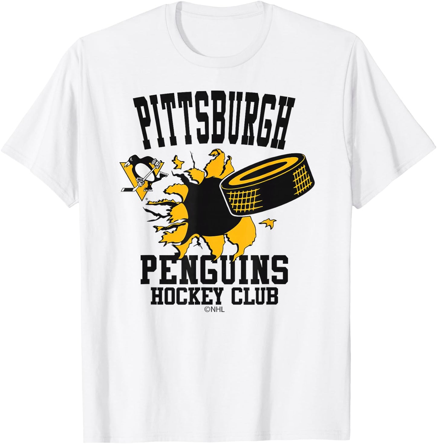 Pittsburgh Penguins Hockey Puck Burst Gray T-Shirt - T-Shirt | White