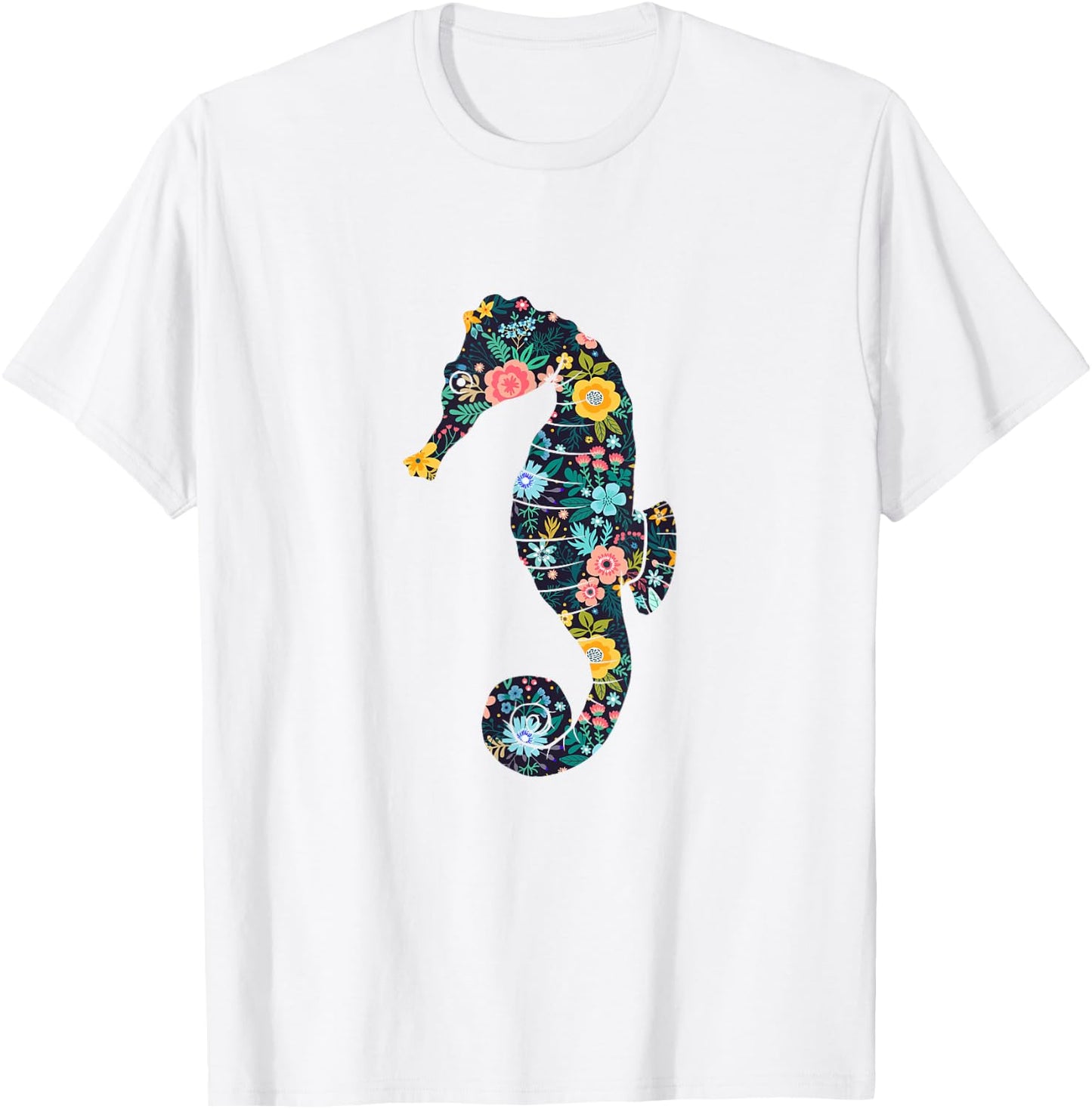 Floral Seahorse Silhouette Girls Graphic T-Shirt - T-Shirt | White