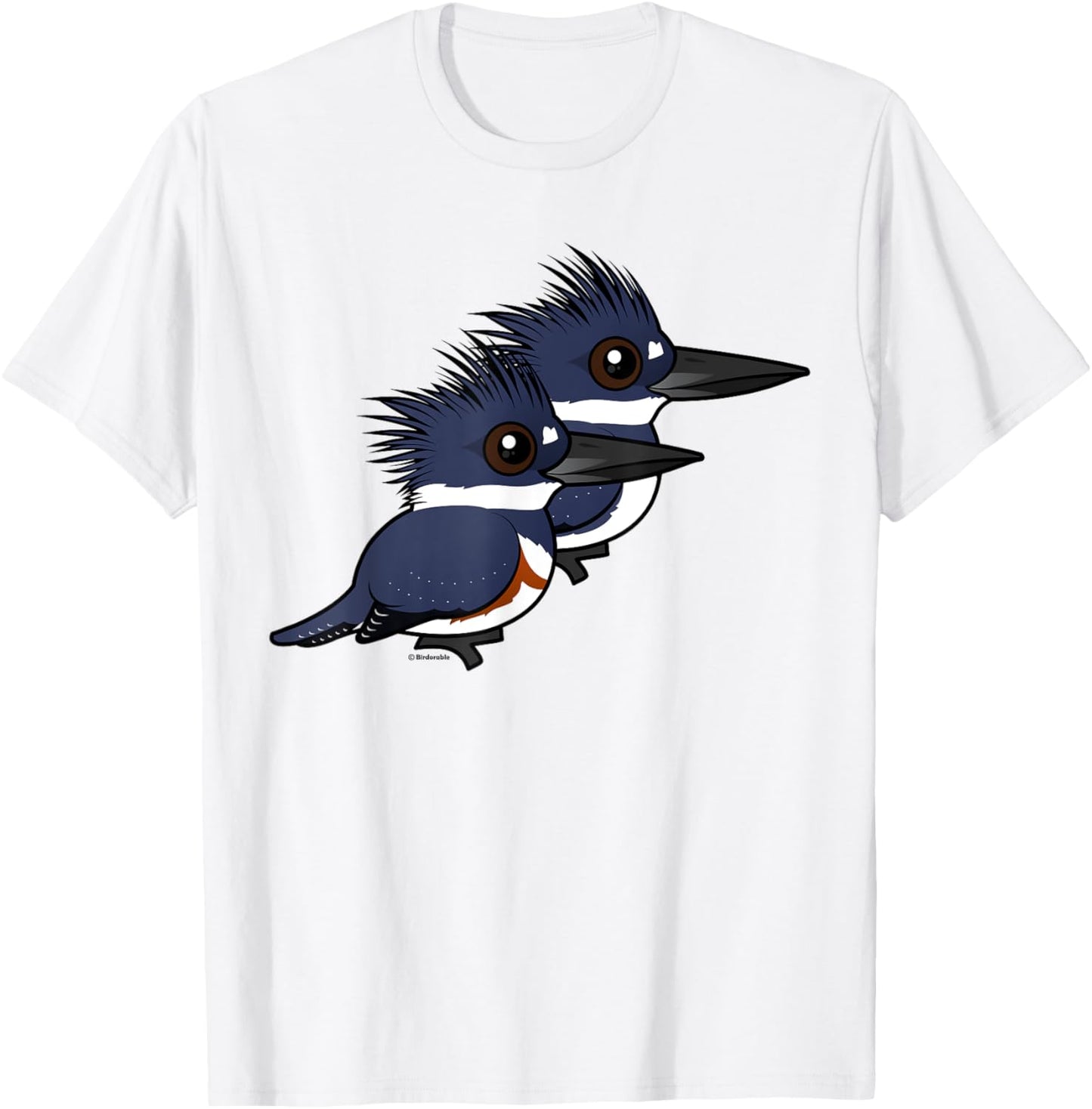 Cute Cartoon Belted Kingfisher Pair Birdorable T-Shirt - T-Shirt | White