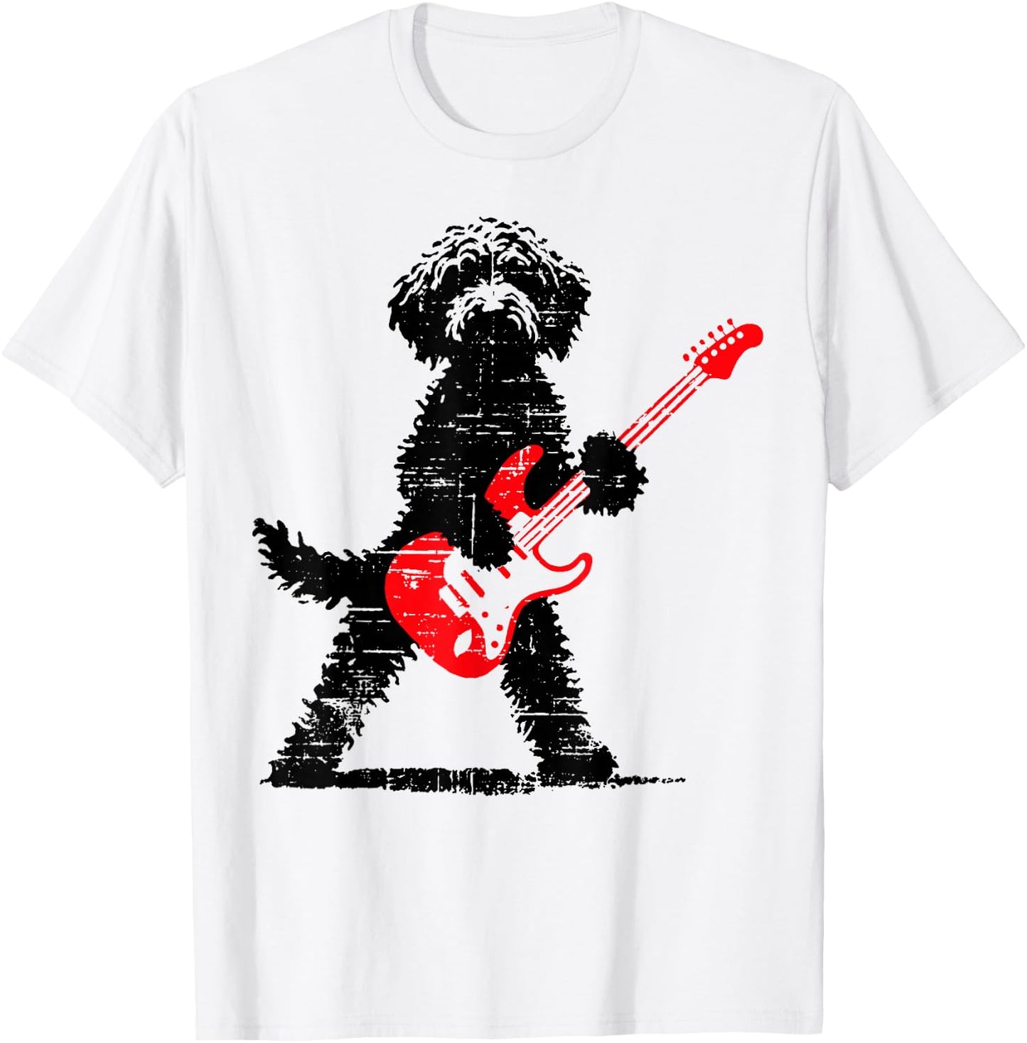 Vintage Goldendoodle Rock Playing Guitar Funny Dog Music T-Shirt - T-Shirt | White