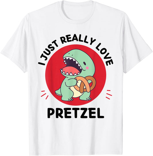 Kawaii Dinosaur I Just Really Love Pretzel Food Lover T-Shirt - T-Shirt | White