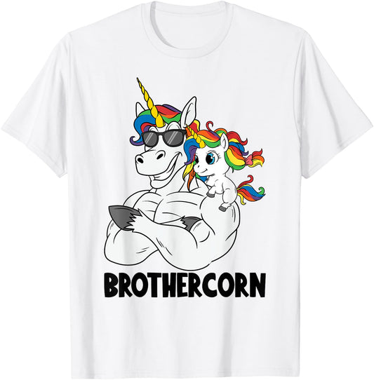 Brothercorn Brother Muscle Unicorn Holding Baby Sister Girl T-Shirt - T-Shirt | White