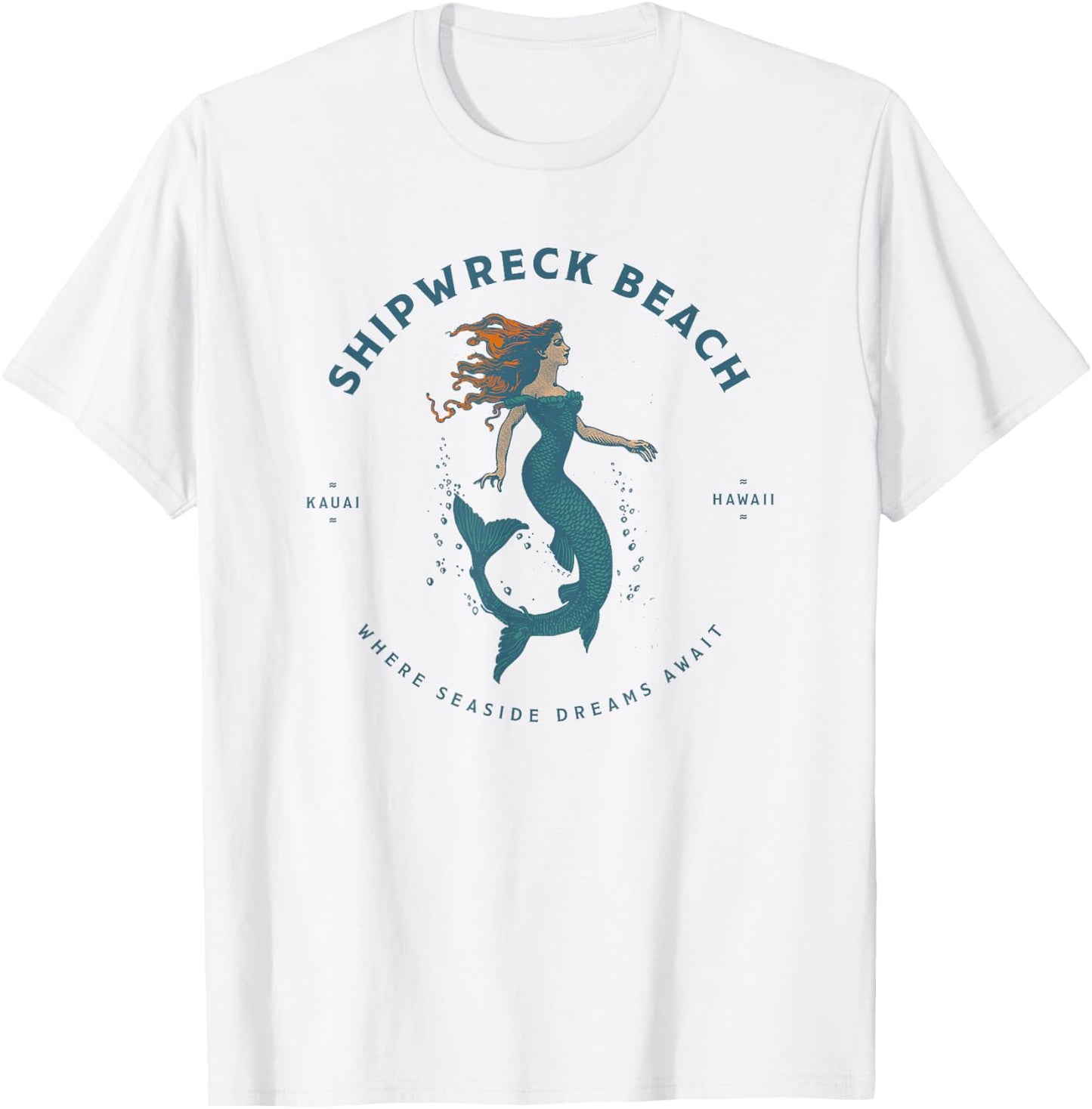 Shipwreck Beach Kauai Hawaii Retro Vintage Mermaid T-Shirt - T-Shirt | White