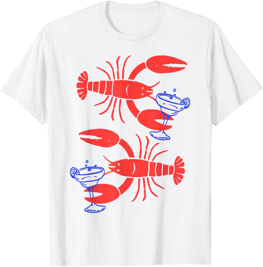Funny Lobster Margarita Cocktail Coastal Summer Beach Vibes T-Shirt - T-Shirt | White