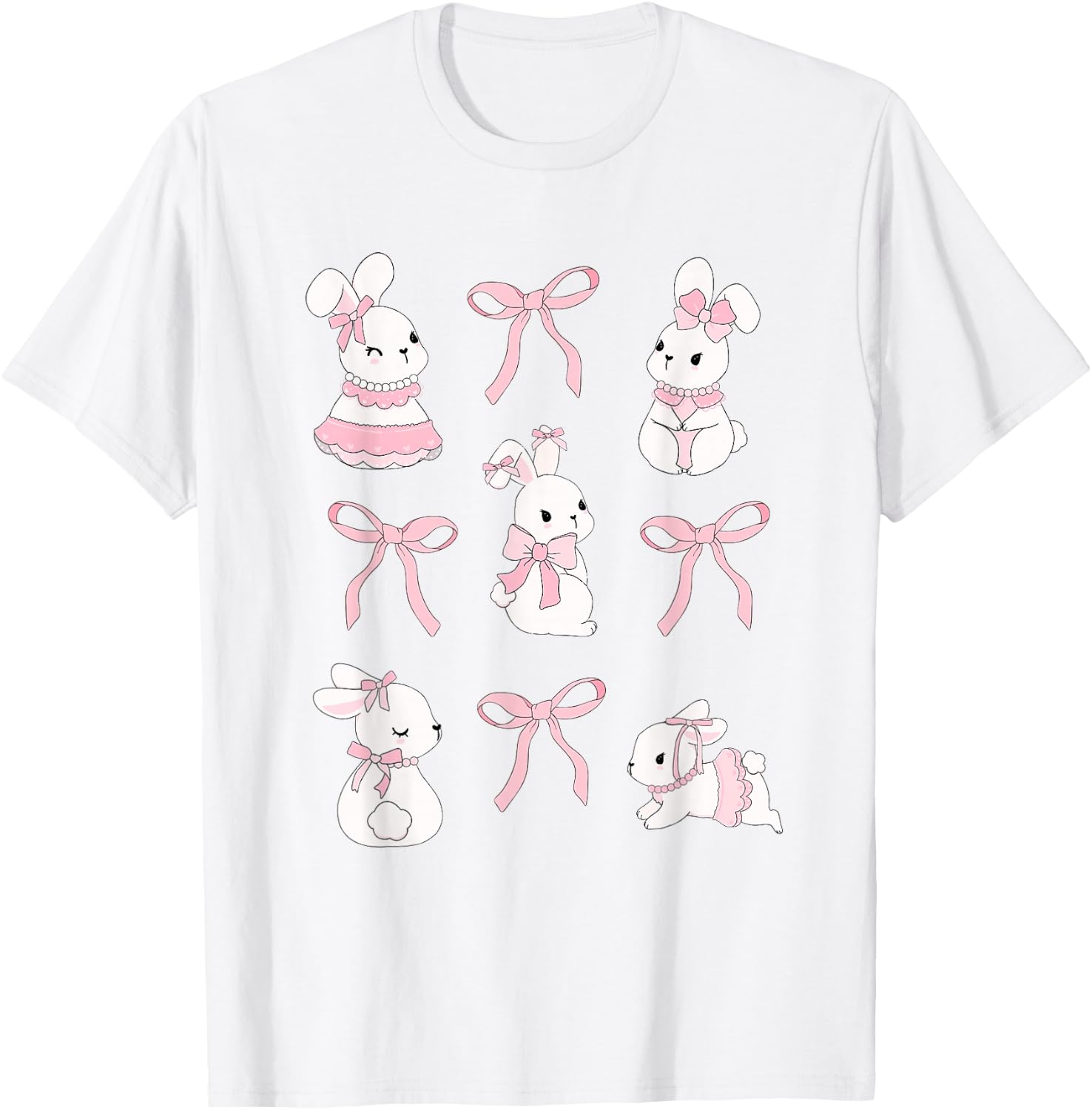 Cute Coquette Easter Bunny Pink Bows Aesthetic Girly T-Shirt - T-Shirt | White