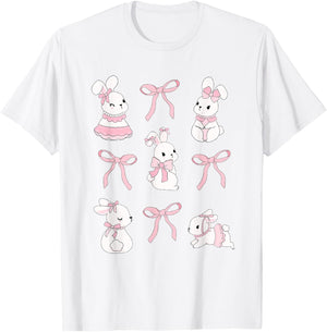 Cute Coquette Easter Bunny Pink Bows Aesthetic Girly T-Shirt - T-Shirt | White