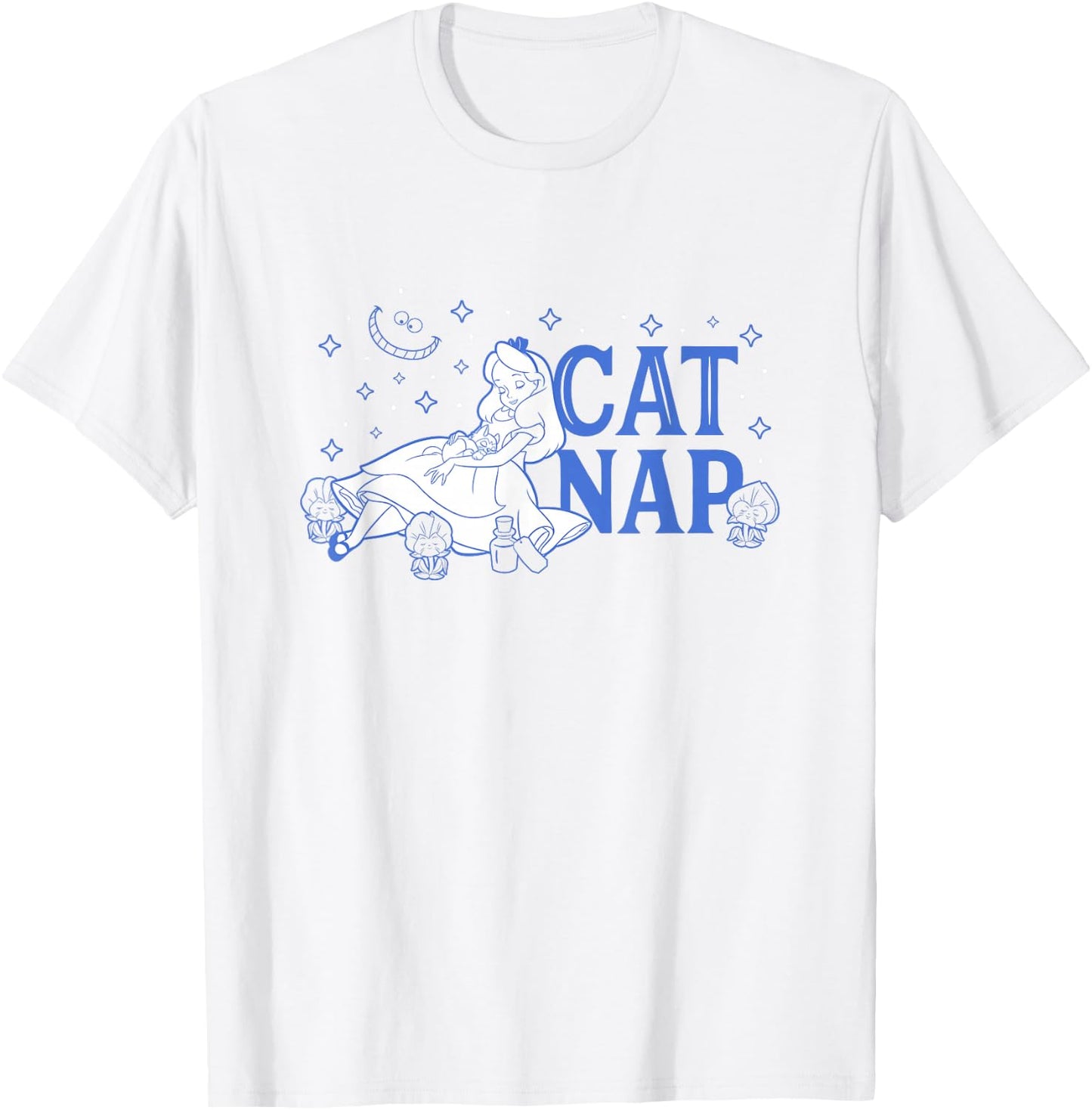 Disney Alice in Wonderland Cat Nap Surrounded by Pansies T-Shirt - T-Shirt | White