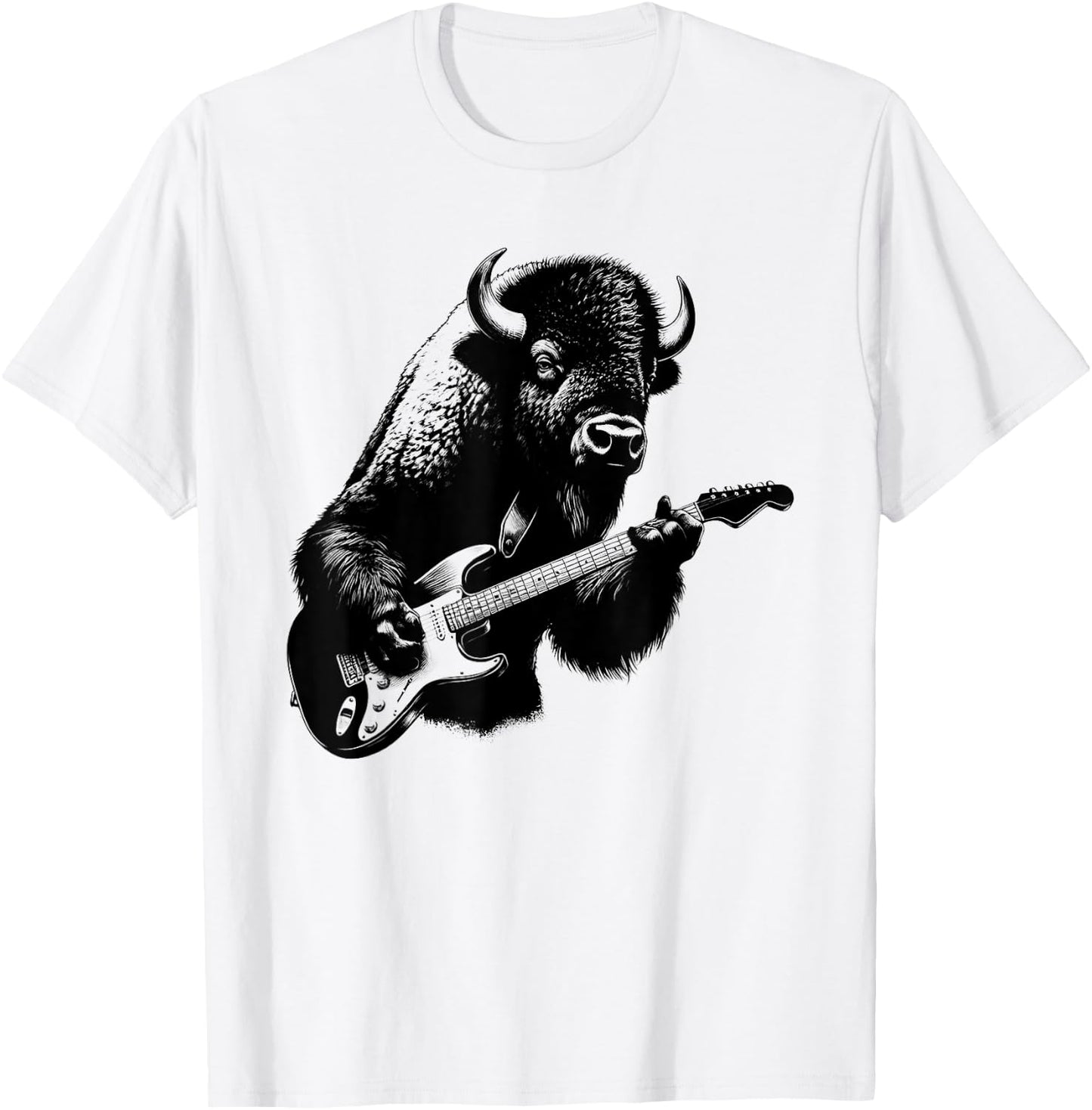 Bison Playing Electric Guitar Rock Star Guitarist T-Shirt - T-Shirt | White