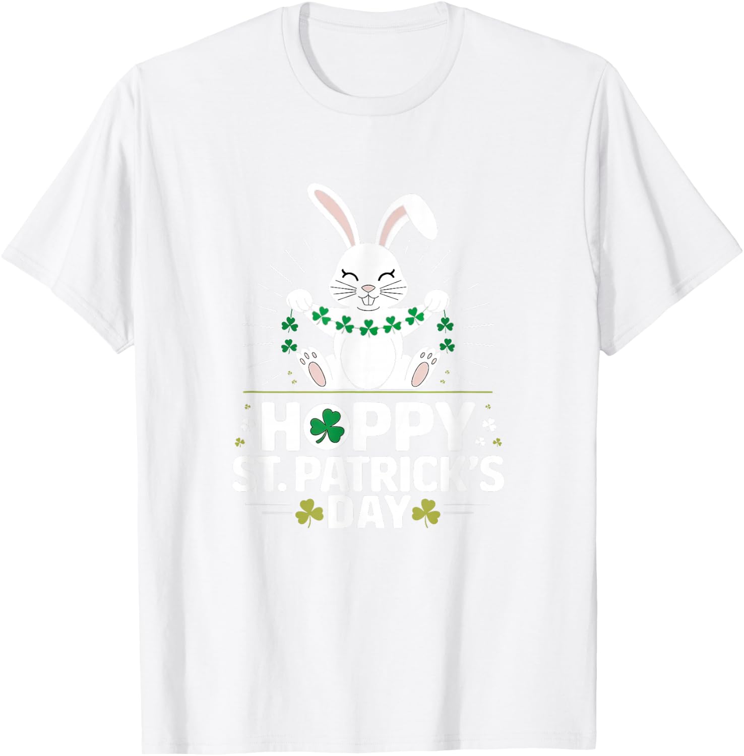 Hoppy St. Patrick's Day - Bunny Rabbit with Shamrocks T-Shirt - T-Shirt | White