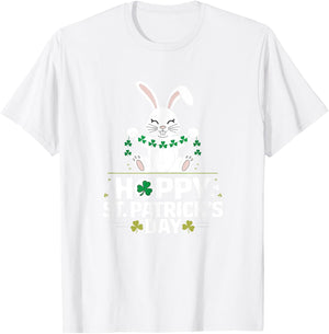 Hoppy St. Patrick's Day - Bunny Rabbit with Shamrocks T-Shirt - T-Shirt | White