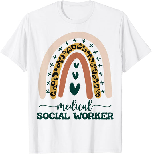 Medical Social Worker LCSW Therapist Boho Rainbow Leopard T-Shirt - T-Shirt | White