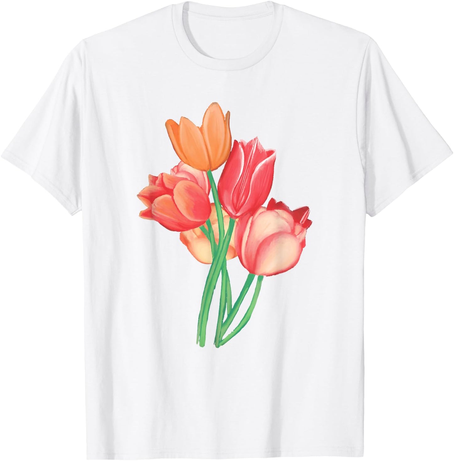 Tulip Watercolor Flower Nature Bouquet Flora T-Shirt - T-Shirt | White