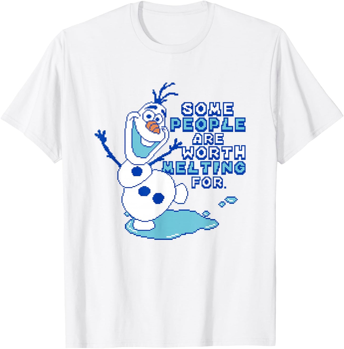 Disney Frozen Some People Are Worth Melting For Pixel Olaf T-Shirt - T-Shirt | White