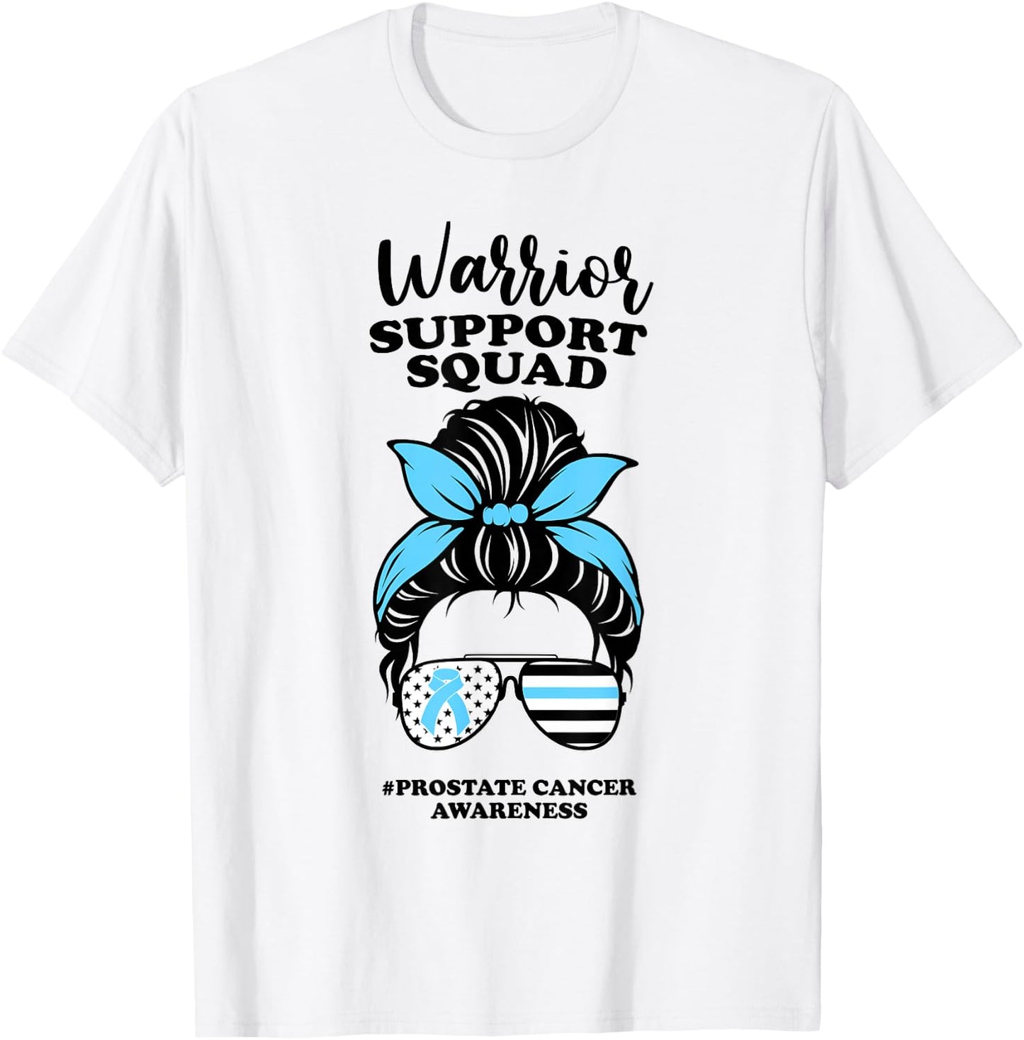 Prostate Cancer Awareness Ribbon Messy Bun Support Squad T-Shirt - T-Shirt | White