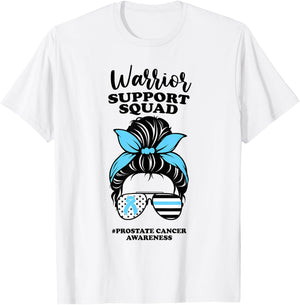 Prostate Cancer Awareness Ribbon Messy Bun Support Squad T-Shirt - T-Shirt | White