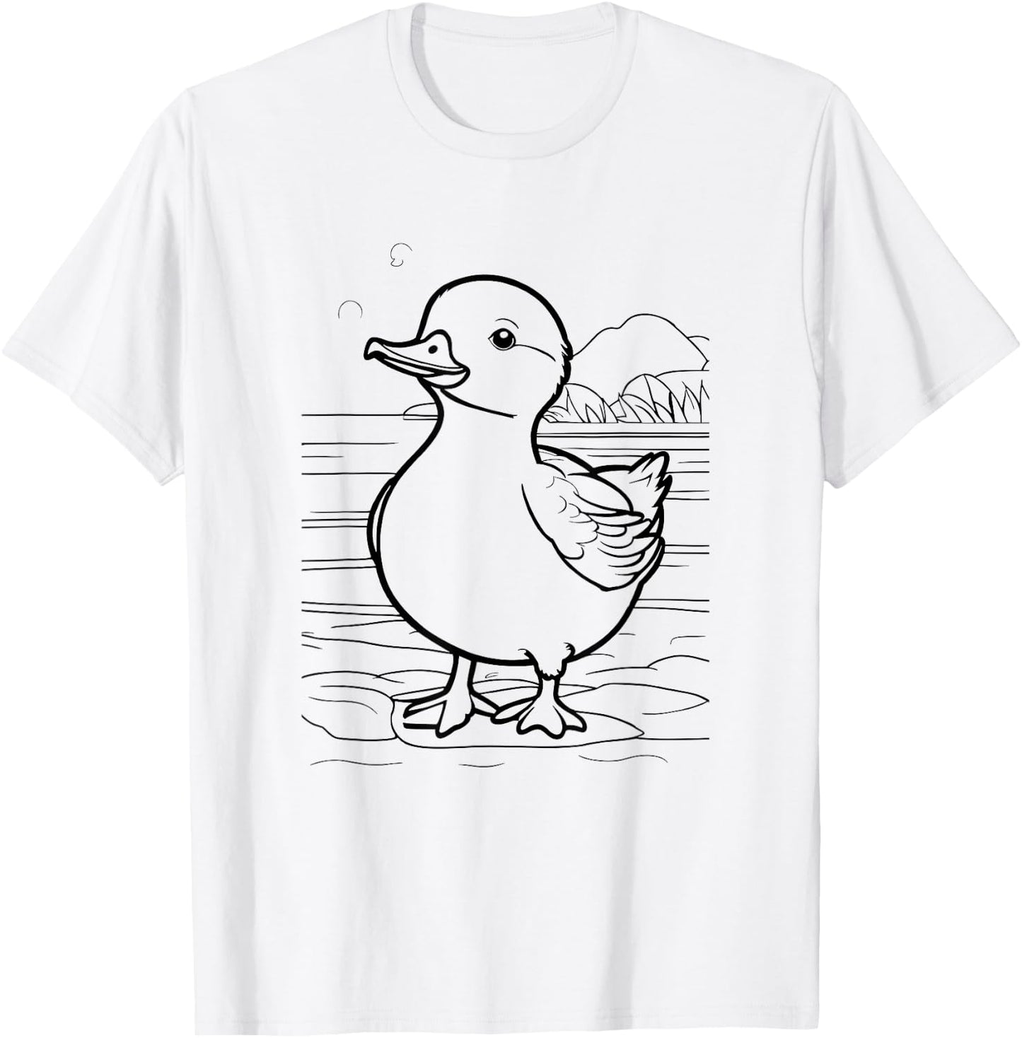 Duck by the lake for children to colour with textile pens DIY T-Shirt - T-Shirt | White