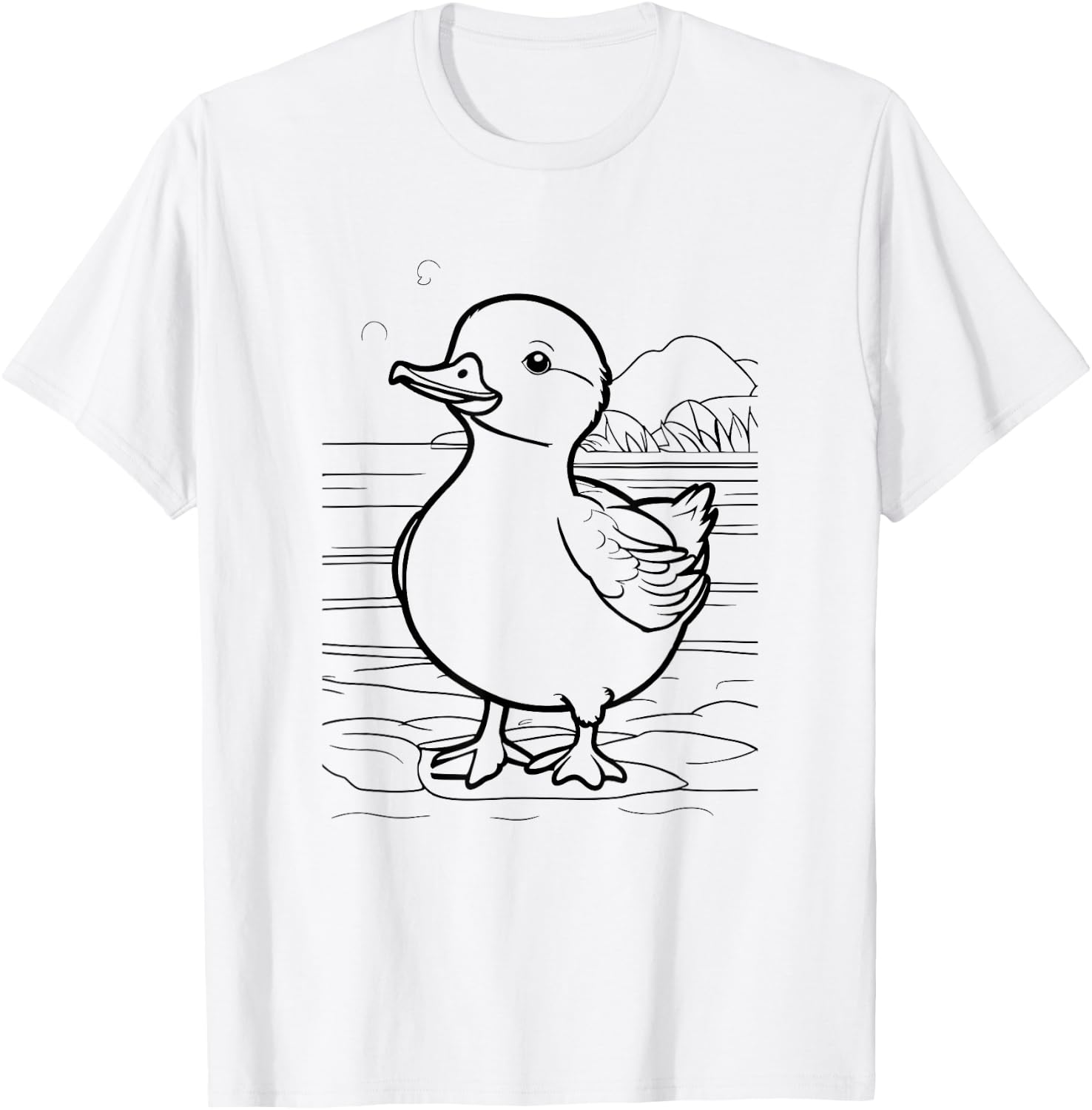Duck by the lake for children to colour with textile pens DIY T-Shirt - T-Shirt | White