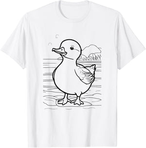 Duck by the lake for children to colour with textile pens DIY T-Shirt - T-Shirt | White